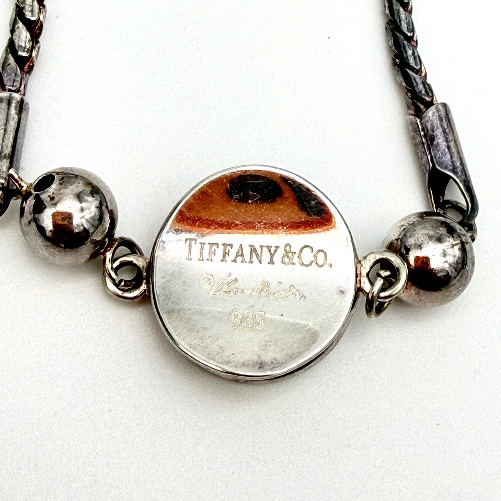Tiffany & Co 21in 925 Silver Elsa Peretti Sculptural Disc Pendant Woven Necklace